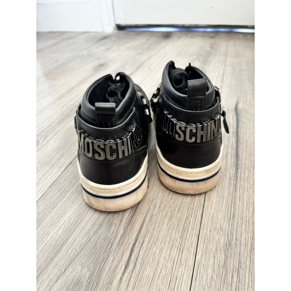MOSCHINO logo mid top black leather sneakers. Logo hardware 43IT or US 10M - Picture 4 of 9